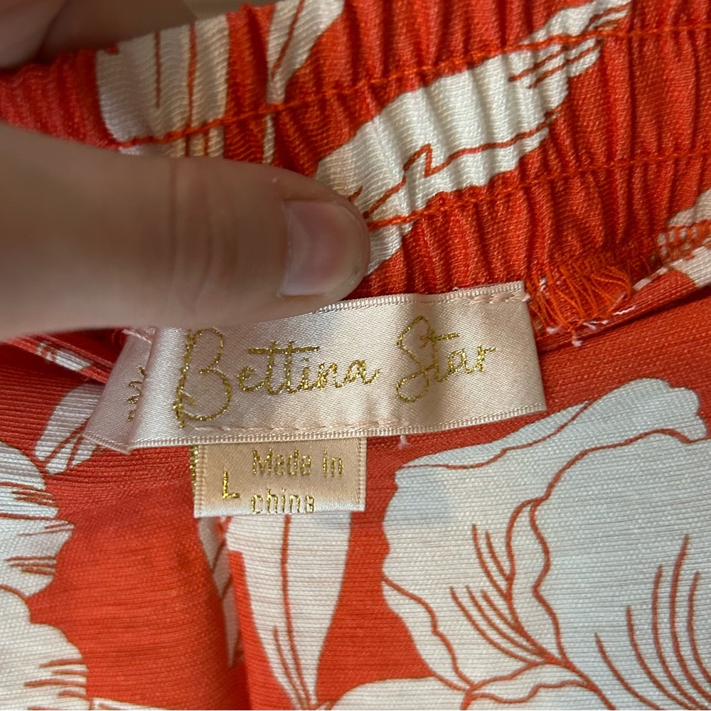 NWT Bettina Star Wide Leg Crop Hawaiian Pants Hot Coral/White Size L Tropical - Picture 4 of 11